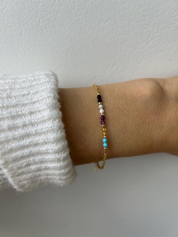 Emotional healing bracelet. Black tourmaline, howlite, amethyst, citrine and turquoise. Protection bracelet. Gold filled/sterling silver