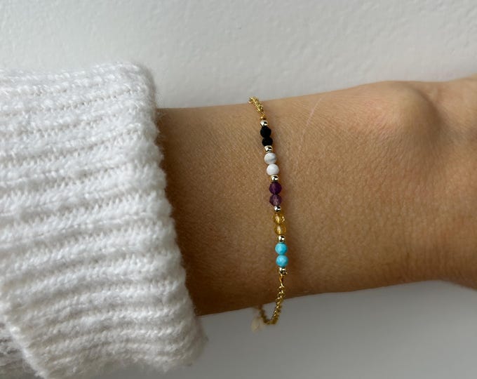 Empath protection bracelet. Black tourmaline, howlite, amethyst, citrine and turquoise. Protection bracelet. Gold filled/sterling silver