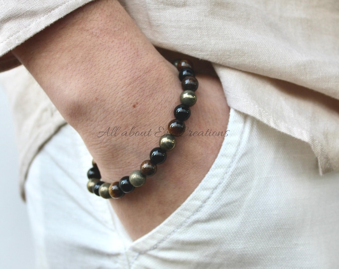 Abundance bracelet for men. Pyrite, bronzite and onyx bracelet. Mens beaded bracelet.6/ 8mm beads