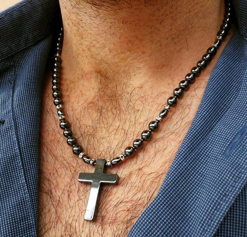 Mens Cross Necklace. Mens Beaded Cross Necklace. Mens Etsy