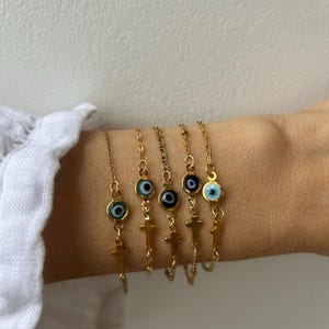 Sideways cross and evil eye bracelet. Evil eye bracelet. Sideways cross bracelet. Greek mati and cross bracelet. Protection.
