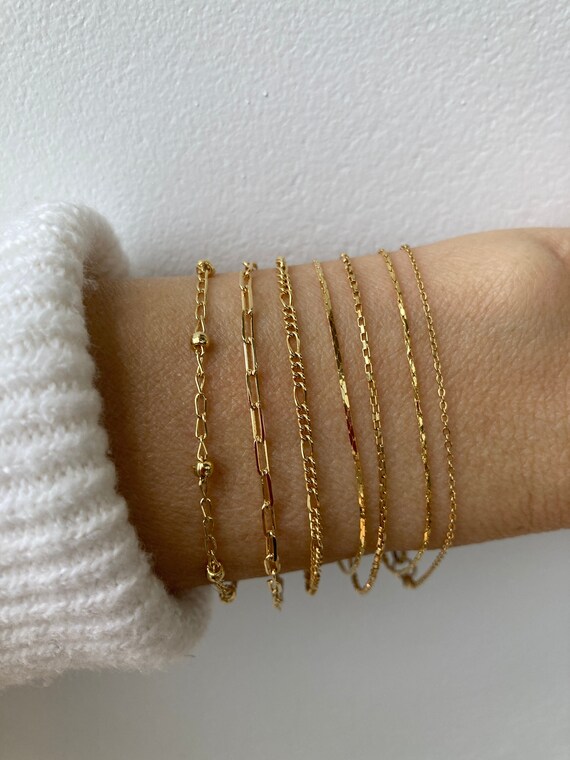 Minimalist bracelet. Dainty chain bracelet. Gold filled stacking bracelets. Thin chain bracelet. Figaro, cardano, snake, paper clip