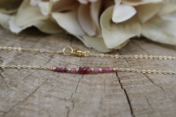 Pink tourmaline bar necklace. Ombre pink tourmaline necklace. Gold filled/sterling silver . October birthstone.