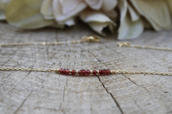 Dainty garnet necklace.  Beaded garnet necklace. January birthstone. Gold filled/rose gold filled/sterling silver