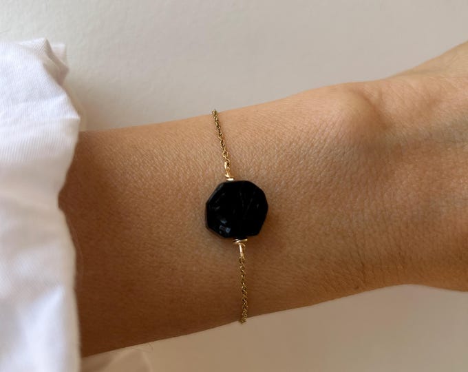 Black Tourmaline slab bracelet. Empath protection. Stainless Steel Chain
