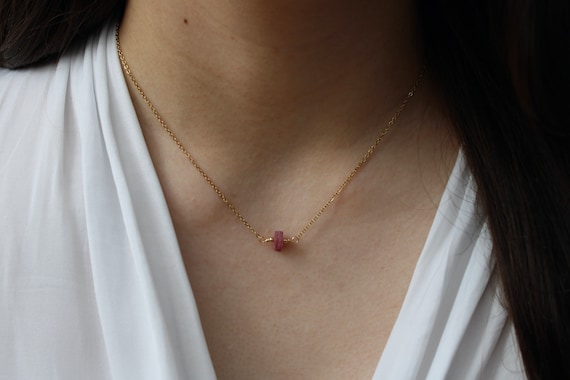 Pink tourmaline necklace. Raw pink tourmaline choker.  October birthstone. Emotional healing necklace. Dispel negativity.