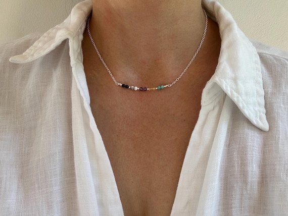 Empath protection necklace. Emotional healing.  Black tourmaline, howlite, amethyst, citrine and turquoise. Gold, silver, rose gold chain.