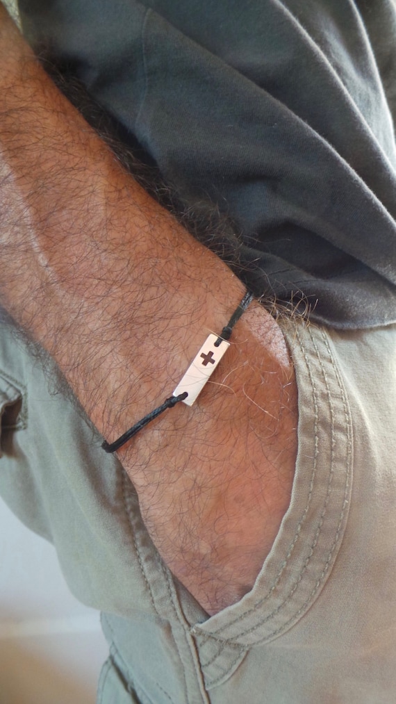 Men sideways cross cord bracelet. Cross bracelet for men. Cord bracelet for men with cross.