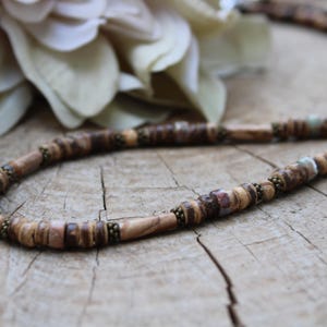 Mens beaded necklace. Mens necklace. Surfer style necklace. Mens coconut necklace. Mens picture jasper necklace.