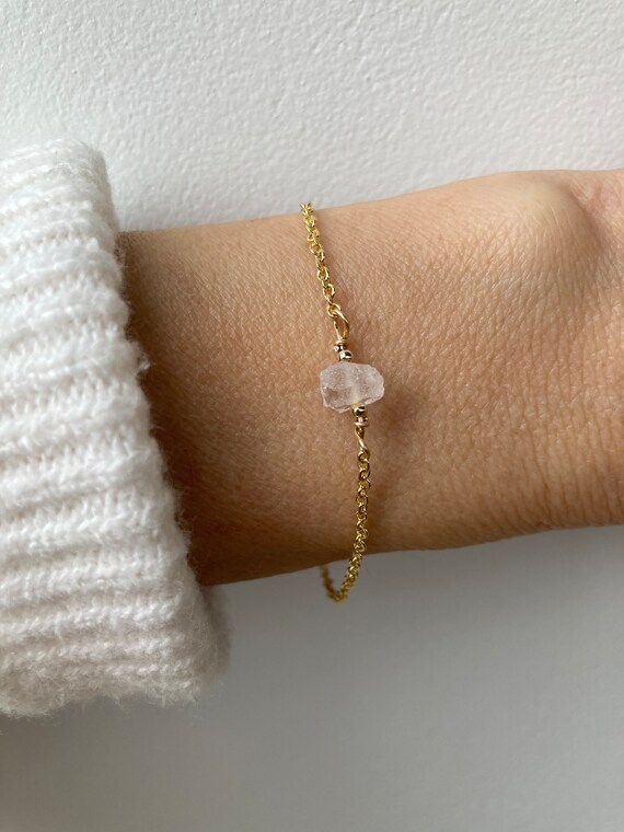 Raw clear quartz crystal bracelet.  Clear quartz bracelet. April birthstone. Clear quartz chain bracelet. Gold filled, sterling silver.