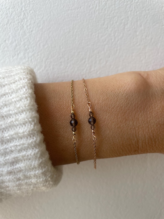 Dainty smoky quartz bracelet. Gemstone chain bracelet. Emotional balance. Stress relief.  Disperse negativity.   Gold/silver/rose gold.