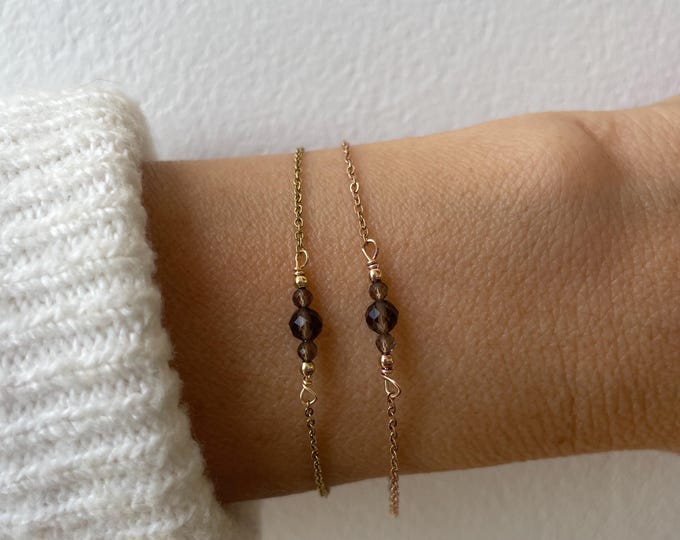 Dainty smoky quartz bracelet. Gemstone chain bracelet. Emotional balance. Stress relief.  Disperse negativity.   Gold/silver/rose gold.