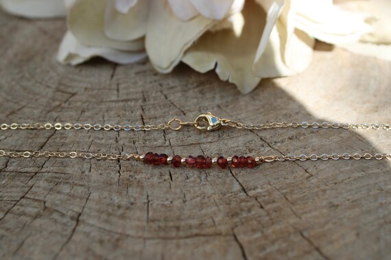 Dainty garnet necklace.  Beaded garnet necklace. January birthstone. Gold filled/rose gold filled/sterling silver