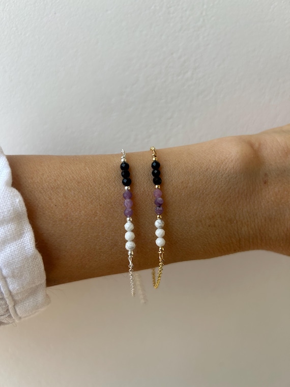 Black tourmaline, lepidolite, and howlite  bracelet. Empath protection and hormonal balance support bracelet. Gold filled/sterling silver