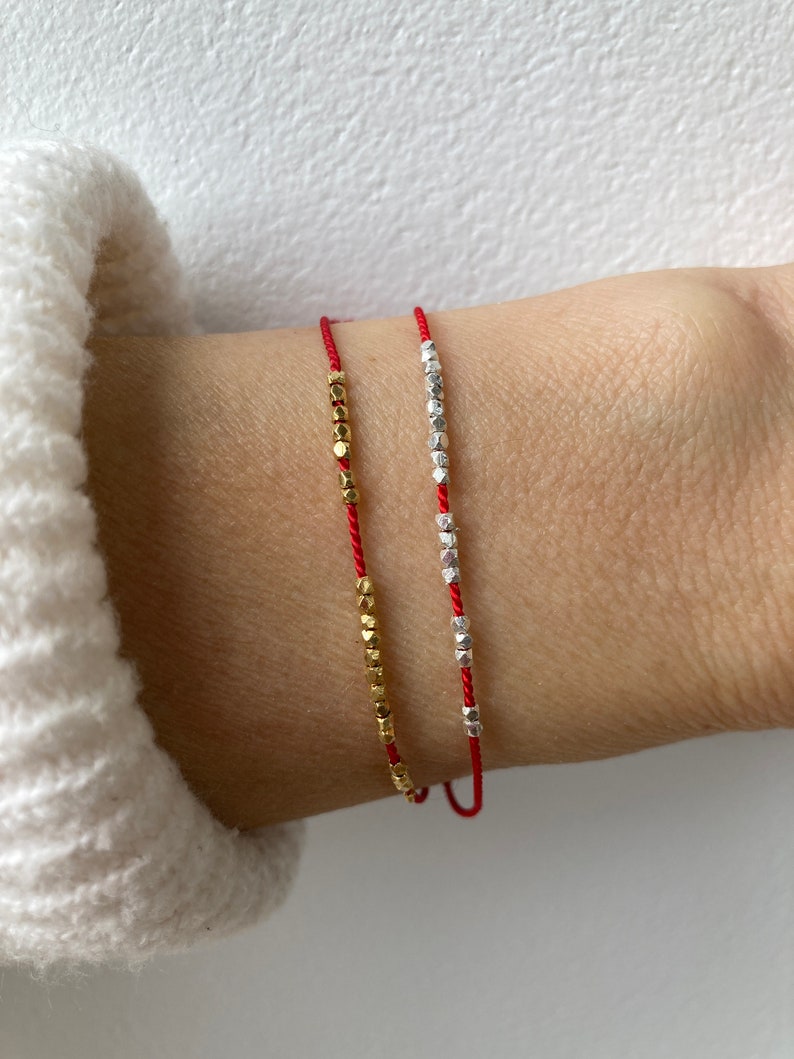 Silk red string silk bracelet .24k gold vermeil red string bracelet. Pure silver red silk bracelet. Rose gold vermeil. Friendship bracelet. image 1