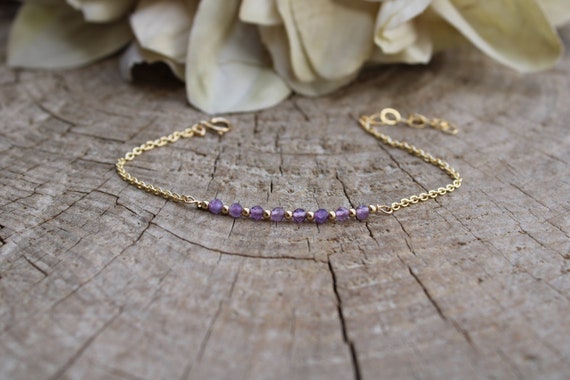 Dainty amethyst bracelet.  Gold filled amethyst bracelet. February birthstone.  Dainty gemstone bracelet.