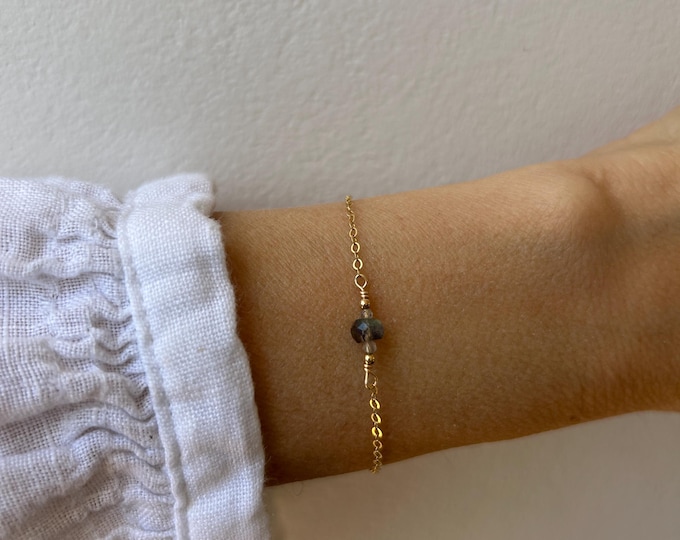 Dainty Blue Flash Labradorite Bracelet: Gold Filled, sterling silver Chain
