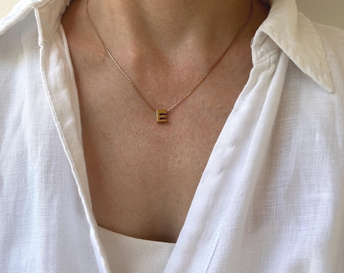 Gold Initial Necklace, Stainless Steel Letter Charm, Personalized