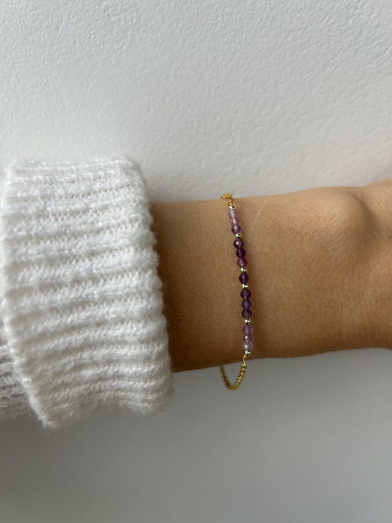 Dainty amethyst bracelet.  Gold filled amethyst bracelet. February birthstone.  Dainty gemstone bracelet.