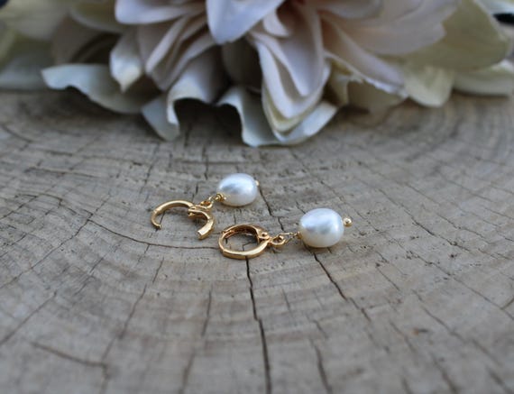 Pearl hoop earrings Lever back pearl earrings. Gold filled pearl earrings.  Baroque pearl earrings. Bridal earrings.
