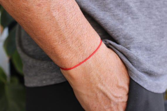 Simple red string for men. Stainless steel clasp. Red string of fate. Protection cord bracelet.