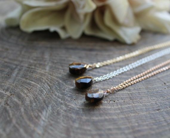 Tiger's eye teardrop necklace.  Protection, abundance and good luck necklace. Gold, silver, rose gold chain
