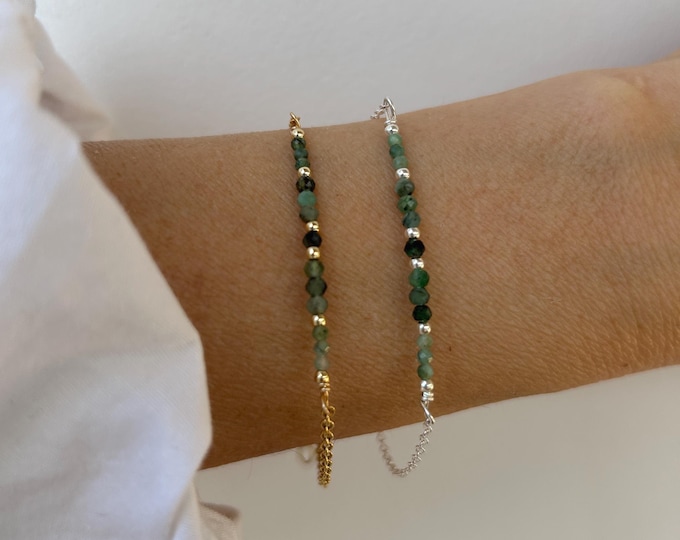 Dainty Emerald Bracelet: May Birthstone, Gold Filled or Sterling Silver