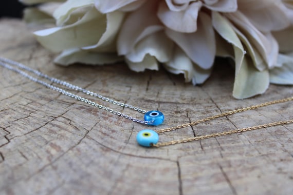 Dainty Evil Eye Necklace: Stainless Steel Protection Necklace. Gold, silver