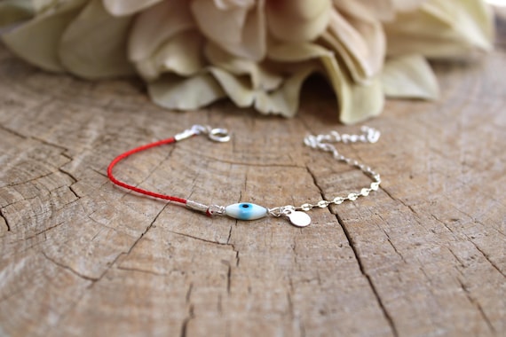 Red String Evil Eye Bracelet: Sterling Silver, Mother of Pearl