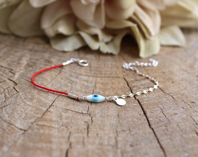 Red String Evil Eye Bracelet: Sterling Silver, Mother of Pearl
