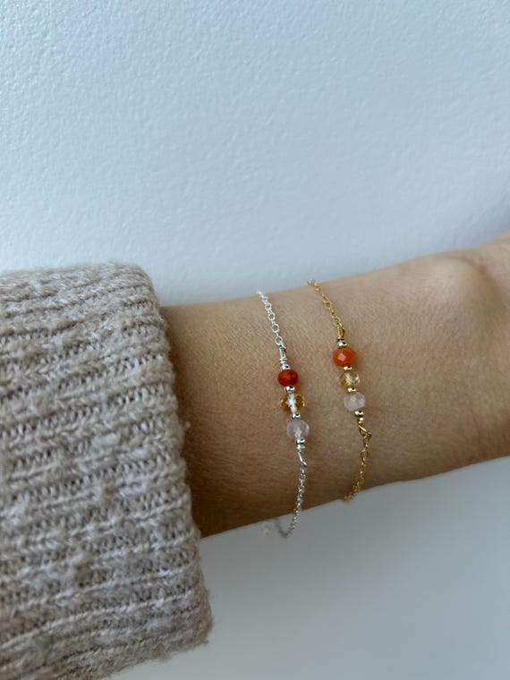 Rose Quartz, Citrine & Carnelian Gemstone Bracelet: Self-Love, Confidence