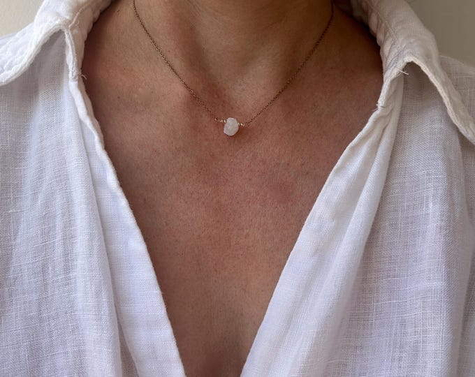 Raw Gemstone Nugget Necklace: Black Tourmaline, Citrine, Aquamarine, moonstone