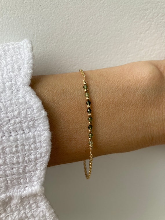 Green tourmaline bracelet. Dainty tourmaline bracelet.  October birthstone. Gold filled/sterling silver/rose gold filled.