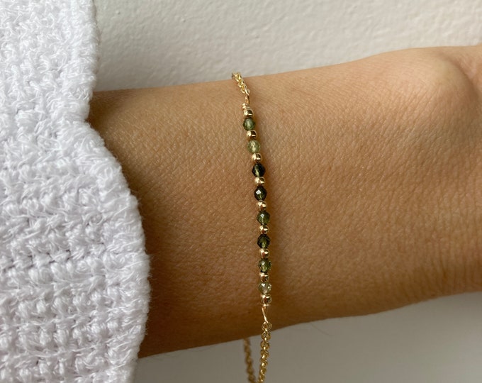 Green tourmaline bracelet. Dainty tourmaline bracelet.  October birthstone. Gold filled/sterling silver/rose gold filled.