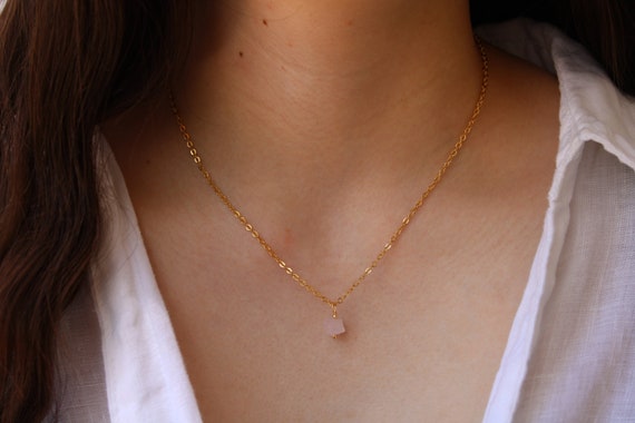 Rose quartz crystal necklace. Raw rose quartz nugget necklace. Gold filled/sterling silver.