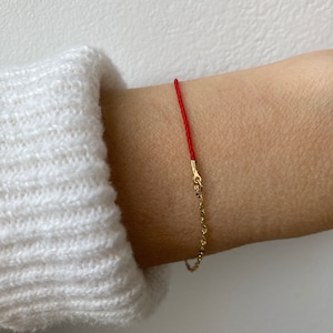 Red string bracelet. Red string of fate bracelet. Red string cord and chain bracelet.