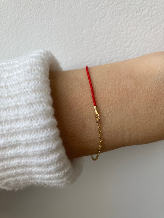 Red string bracelet. Red string of fate bracelet. Red string cord and chain bracelet.