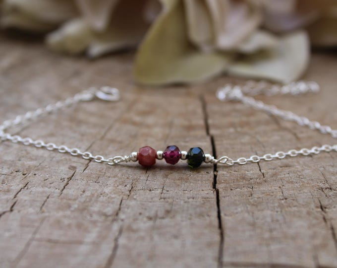 Black Tourmaline, Ruby, Garnet Bracelet, Empath Protection, Gold, silver Chain