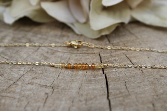 Citrine necklace.  Citrine bar necklace. Ombre citrine necklace. November birthstone.  Gold filled, sterling silver chain.