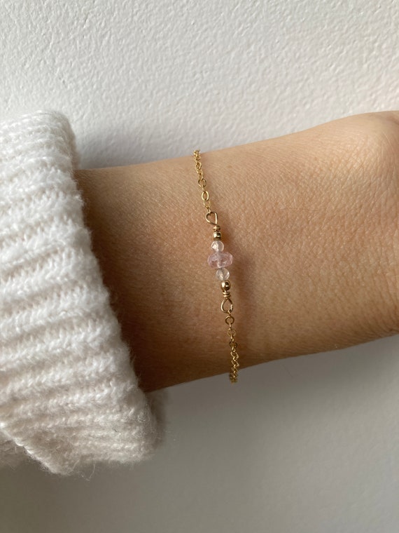 Dainty morganite bracelet. Morganite and rose quartz bracelet.  Self love, emotional healing, hope. Gold filled, sterling silver.