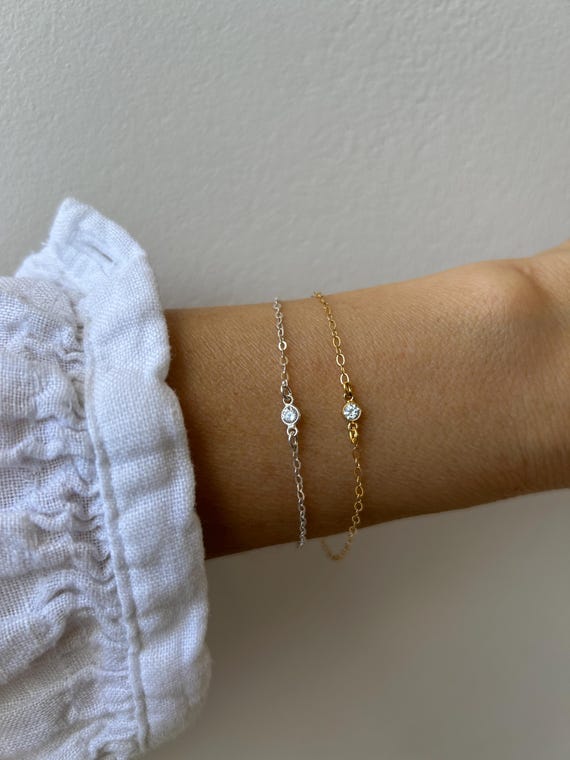 Minimalist diamond Bracelet: 14K Gold Filled  Sterling Silver. CZ bracelet.