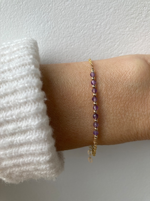 Dainty amethyst bracelet. Beaded amethyst bracelet.  Gold filled/sterling silver amethyst bracelet. February birthstone.