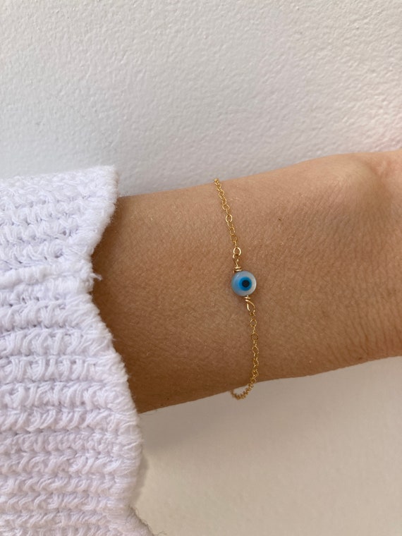 Gold filled evil eye bracelet. Mother of pearl evil eye bracelet. Gold filled/ sterling silver. Greek mati bracelet.  Protection