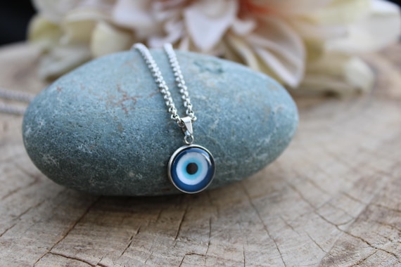 Mens evil eye necklace. Mens stainless steel evil eye necklace. Pendant necklace.