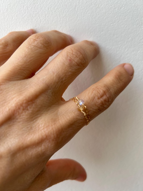 Chain ring. Gemstone ring. Stacking ring. Gold filled/ rose gold filled/sterling silver.  24 gemstones to choose from.
