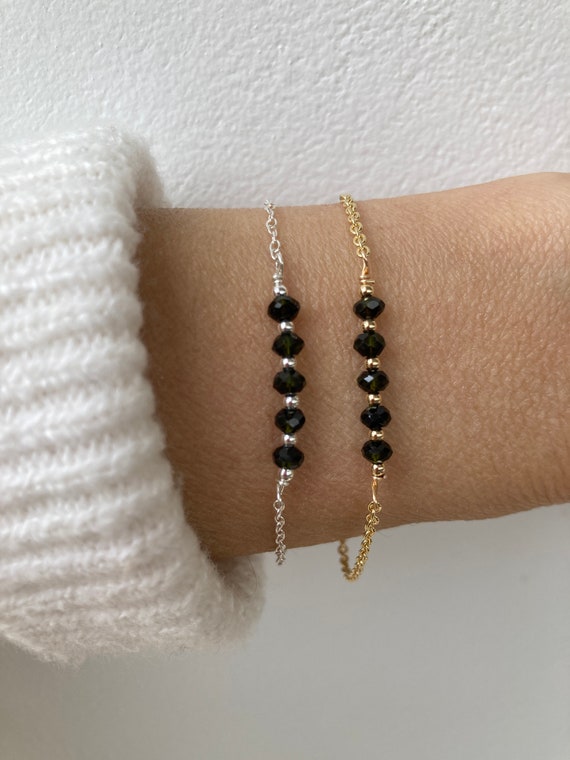 Beaded black tourmaline bracelet. Empath protection bracelet.  October birthstone. Gold filled, rose gold filled, sterling silver.