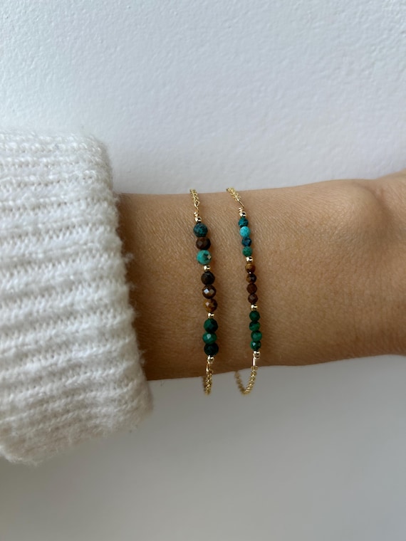 Malachite, chrysocolla and tiger's eye bracelet. Abundance bracelet. Prosperity, protection, emotional healing. Gold filled/sterling