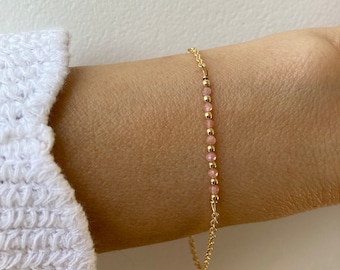 Dainty rhodochrosite bracelet. Crystal healing. Gold filled/sterling silver rhodochrosite bracelet. Pink gemstone birthstone.