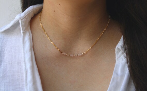 Dainty rose quartz necklace.  Beaded rose quartz necklace. Gold filled/rose gold filled/sterling silver. Healing necklace.