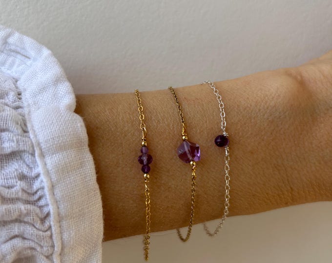 Amethyst  Bracelet, February Birthstone, Gold Silver Rose Gold Chain